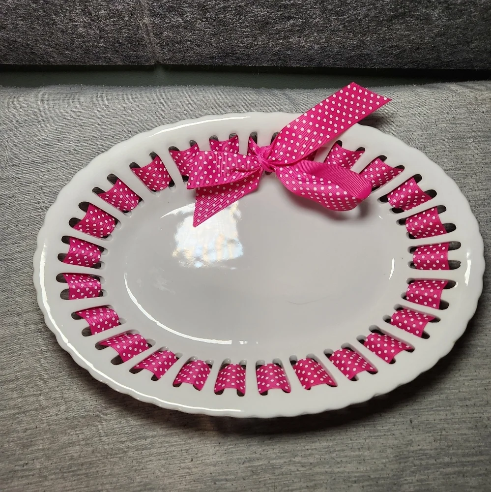Vintage Ribboned Oval Serving Dish Antique Reflections by L. Godinger & Company